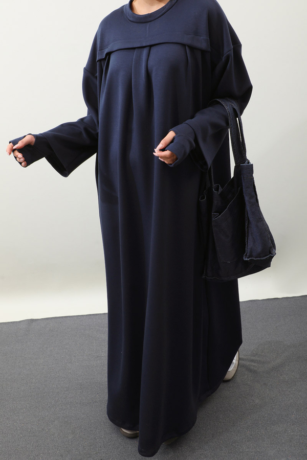 Eldiven Detay Elbise Lacivert - 3