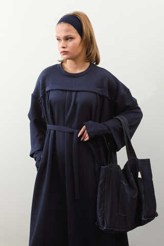 Eldiven Detay Elbise Lacivert - 7