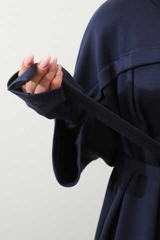 Eldiven Detay Elbise Lacivert - 8