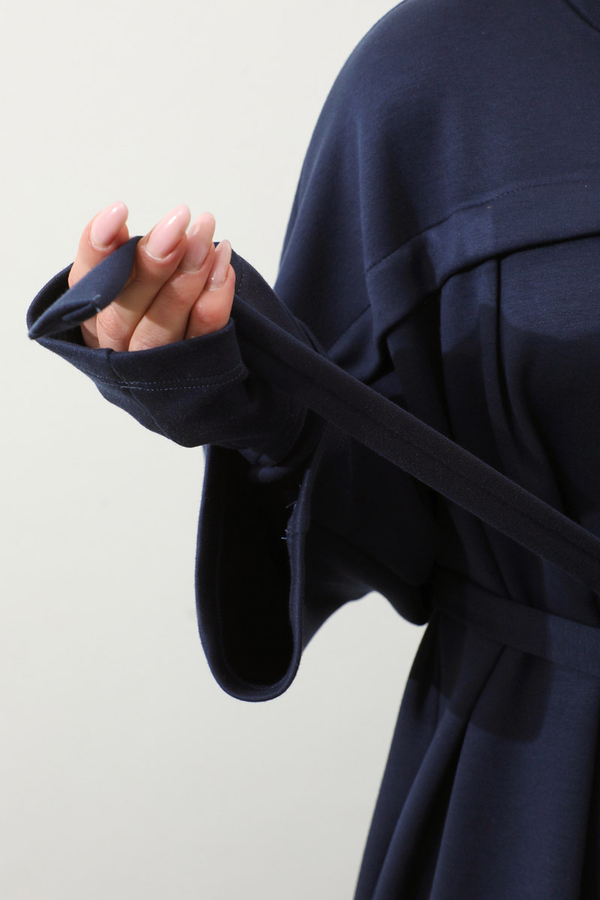 Eldiven Detay Elbise Lacivert - 8