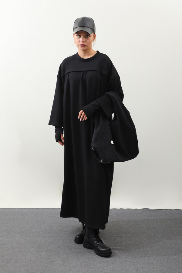 Eldiven Detay Elbise Siyah - 2