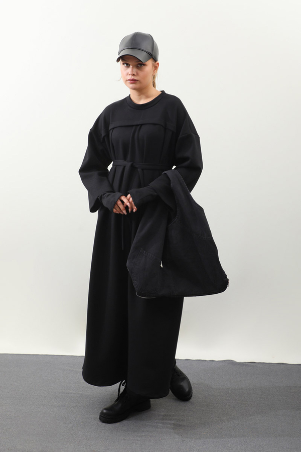 Eldiven Detay Elbise Siyah - 4