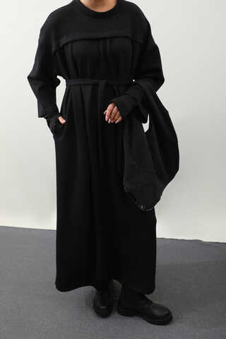 Eldiven Detay Elbise Siyah - 5