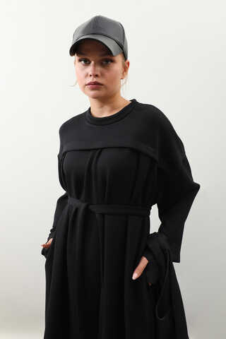 Eldiven Detay Elbise Siyah - 6