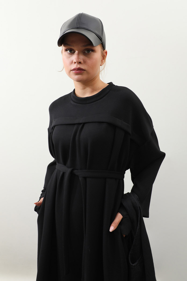 Eldiven Detay Elbise Siyah - 6