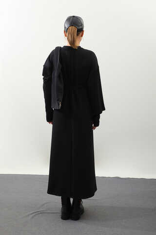 Eldiven Detay Elbise Siyah - 8