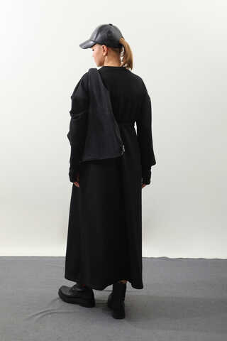 Eldiven Detay Elbise Siyah - 9