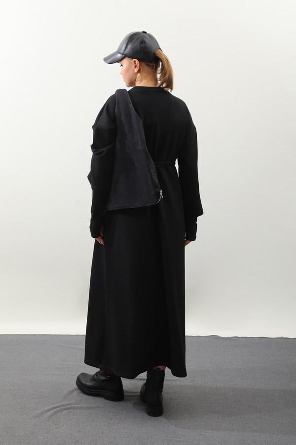 Eldiven Detay Elbise Siyah - 9