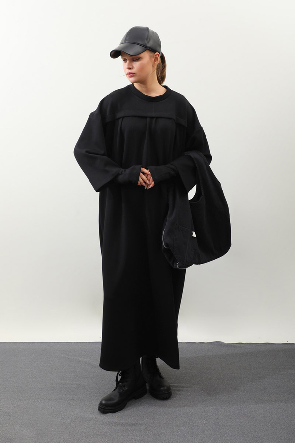 Eldiven Detay Elbise Siyah - 3