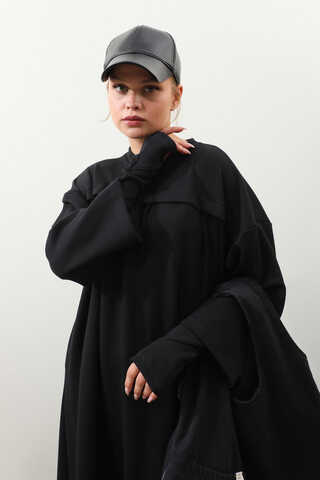 Eldiven Detay Elbise Siyah - 1