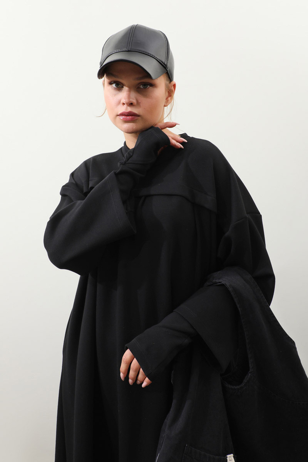 Eldiven Detay Elbise Siyah - 1