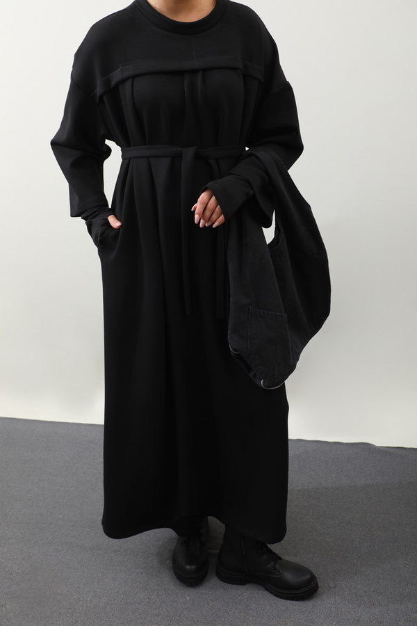 Eldiven Detay Elbise Siyah - 5