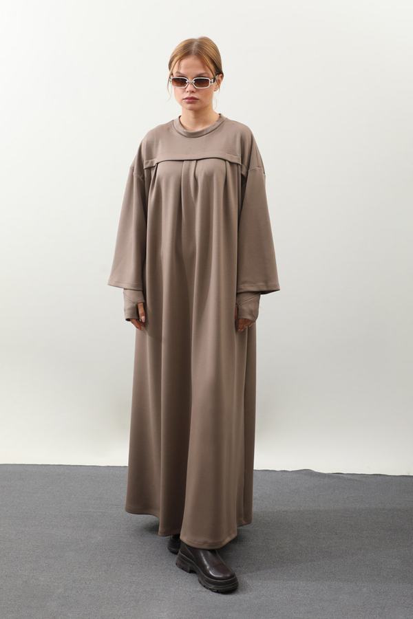 Eldiven Detay Elbise Toprak - 2