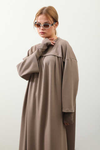 Eldiven Detay Elbise Toprak - 1