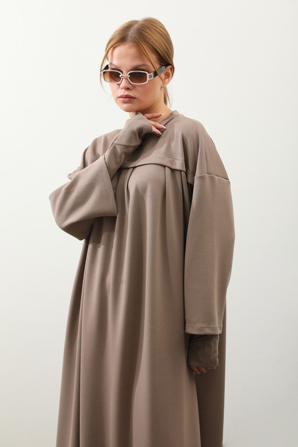 Eldiven Detay Elbise Toprak - 1