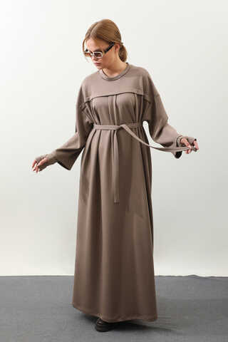 Eldiven Detay Elbise Toprak - 3