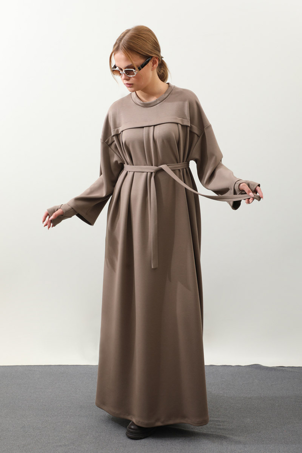 Eldiven Detay Elbise Toprak - 3