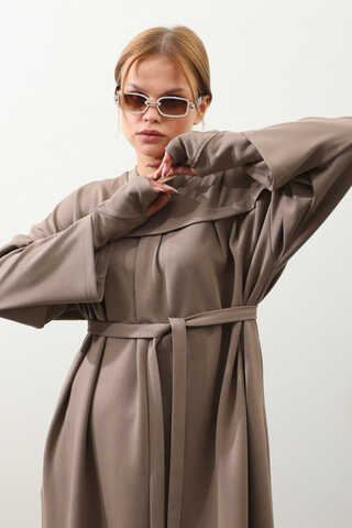 Eldiven Detay Elbise Toprak - 5