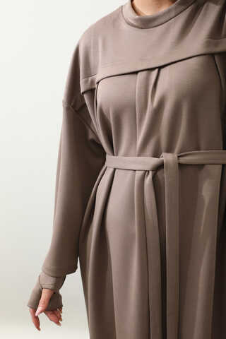 Eldiven Detay Elbise Toprak - 6