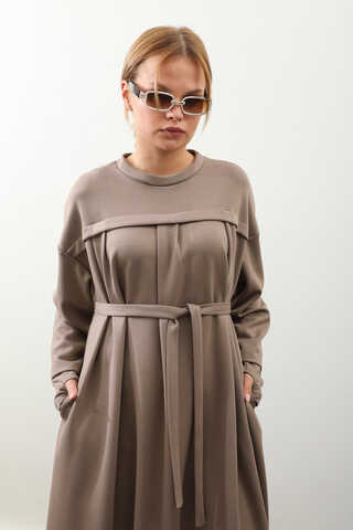 Eldiven Detay Elbise Toprak - 7