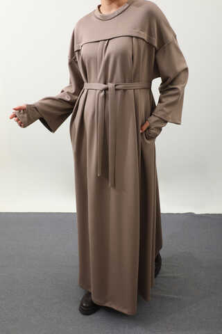 Eldiven Detay Elbise Toprak - 8