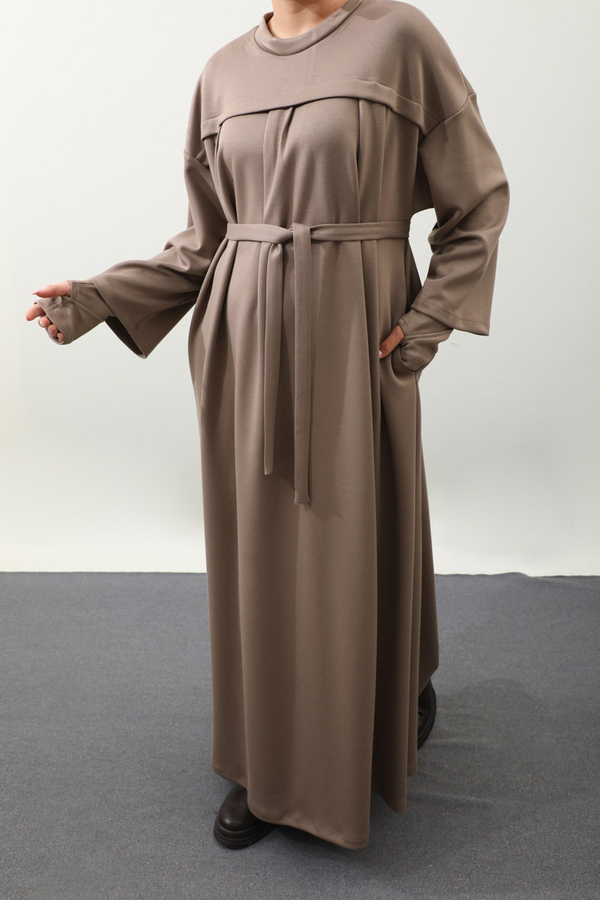 Eldiven Detay Elbise Toprak - 8