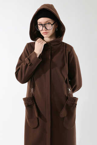Eldivenli Kapüşonlu Kaban Kahverengi - 3