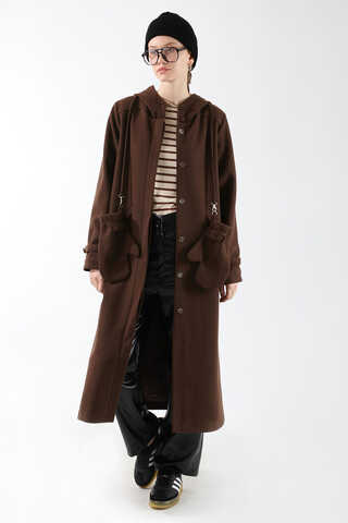 Eldivenli Kapüşonlu Kaban Kahverengi - 4