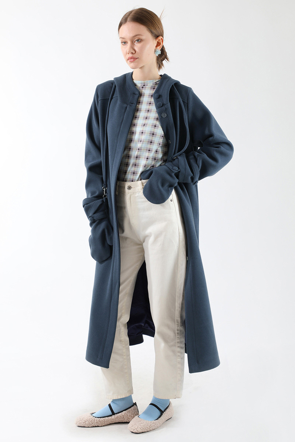 Eldivenli Kapüşonlu Kaban Lacivert - 1