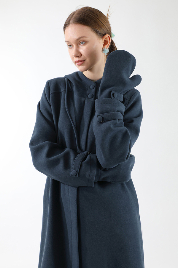 Eldivenli Kapüşonlu Kaban Lacivert - 2