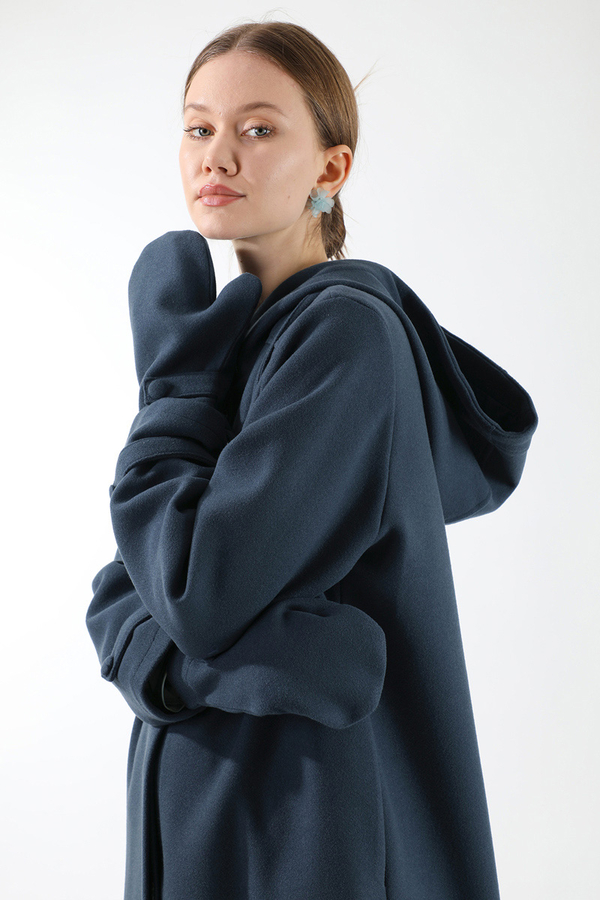 Eldivenli Kapüşonlu Kaban Lacivert - 4