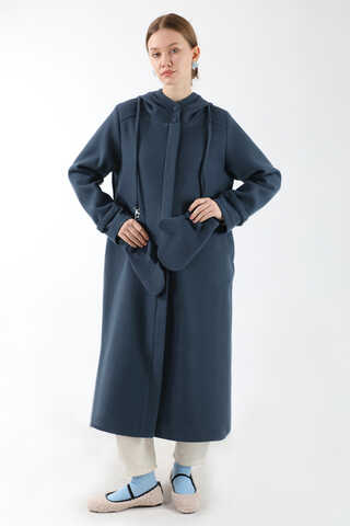 Eldivenli Kapüşonlu Kaban Lacivert - 5