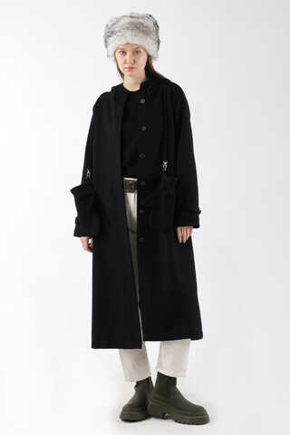 Eldivenli Kapüşonlu Kaban Siyah - 1