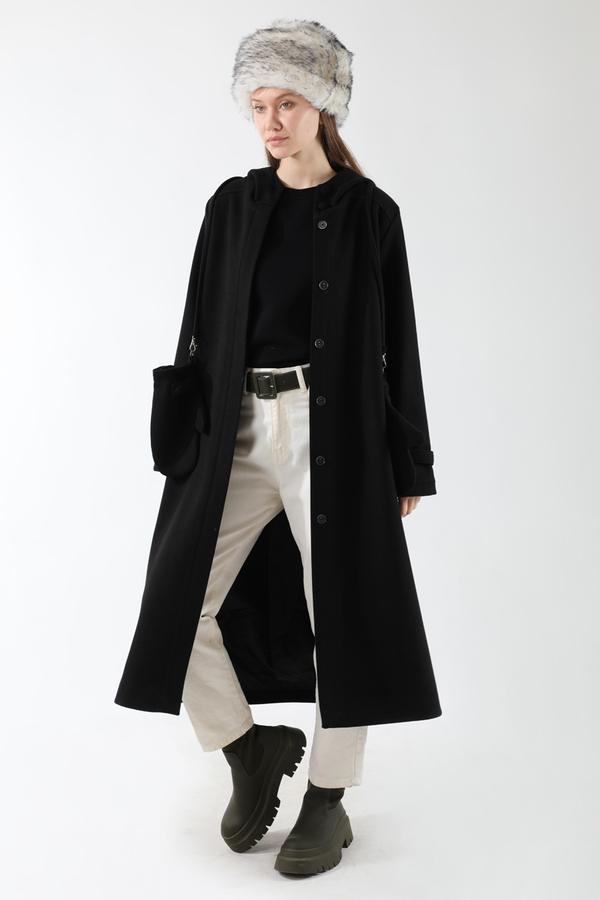 Eldivenli Kapüşonlu Kaban Siyah - 5