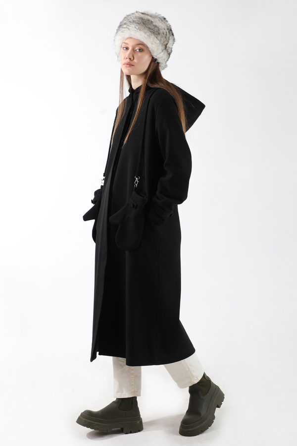 Eldivenli Kapüşonlu Kaban Siyah - 3