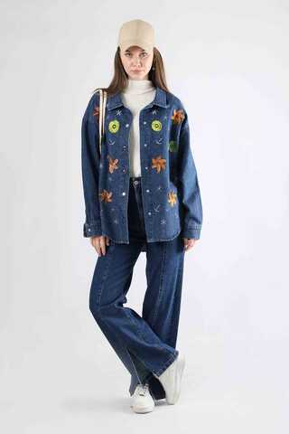 Embroidered Denim Shirt Dark Blue - 2