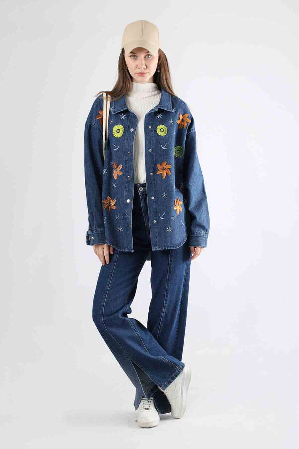 Embroidered Denim Shirt Dark Blue - 2