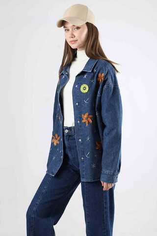 Embroidered Denim Shirt Dark Blue - 3