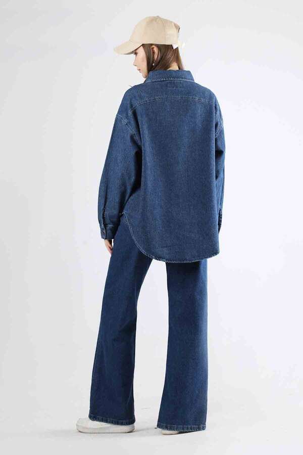 Embroidered Denim Shirt Dark Blue - 5