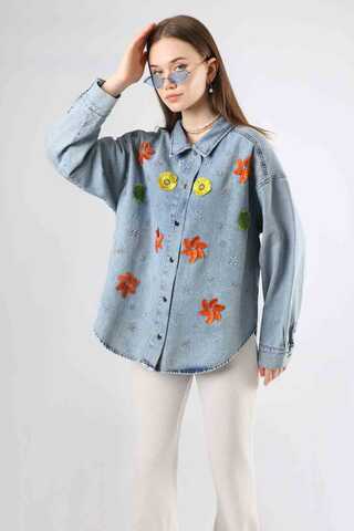 Embroidered Denim Shirt Light Blue - 1