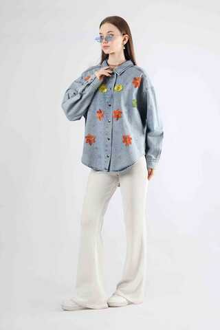 Embroidered Denim Shirt Light Blue - 2
