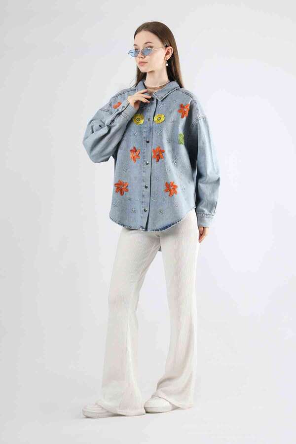 Embroidered Denim Shirt Light Blue - 2