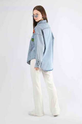 Embroidered Denim Shirt Light Blue - 4