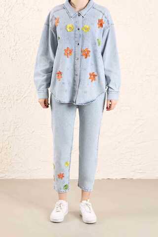 Embroidered Jeans Light Blue - 1