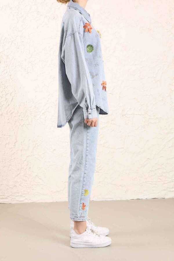 Embroidered Jeans Light Blue - 3