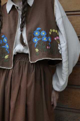 Embroidered Vest Skirt Set Brown - 5