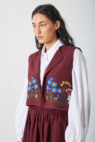 Embroidered Vest Skirt Set Burgundy - 3