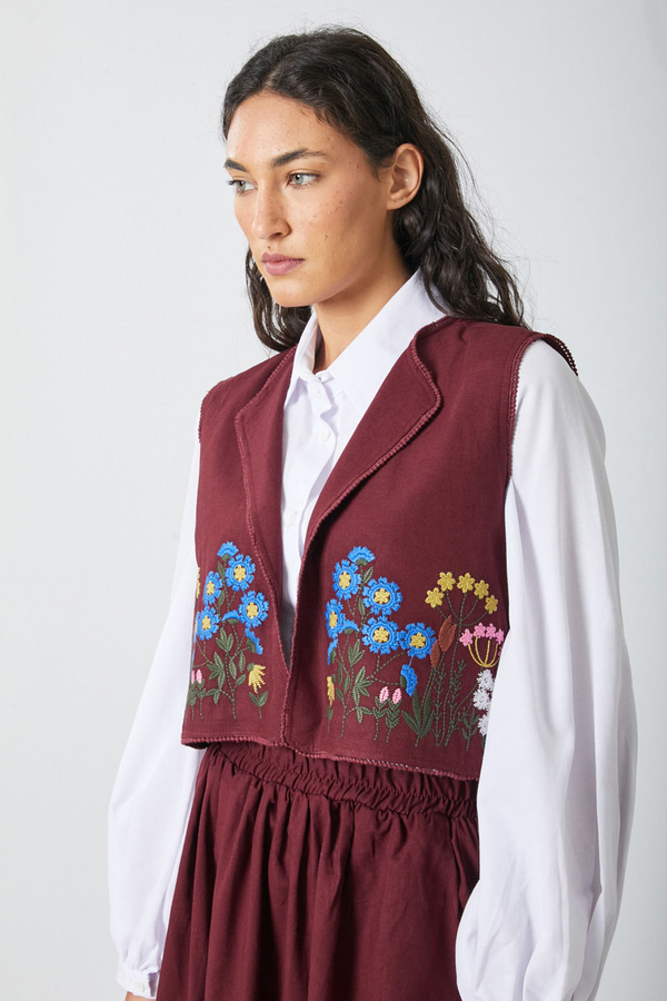 Embroidered Vest Skirt Set Burgundy - 3