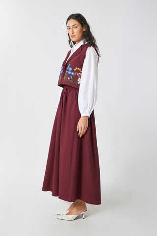 Embroidered Vest Skirt Set Burgundy - 6