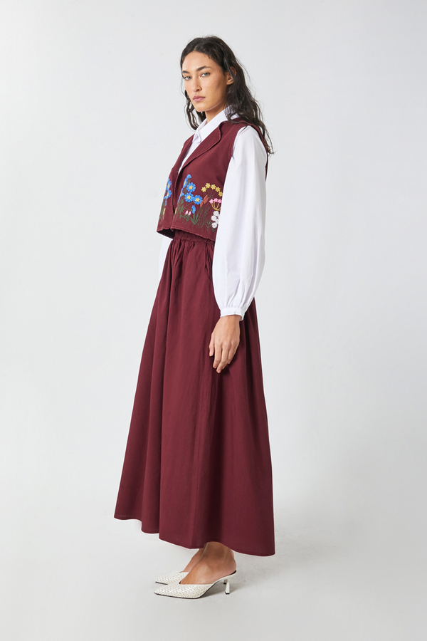 Embroidered Vest Skirt Set Burgundy - 6